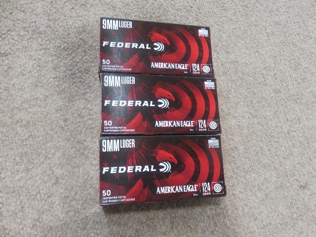 TOTAL OF EIGHT (8) FULL FACTORY BOXES OF FEDERAL 9MM 124 GRAIN AMMO - PREFER TO SELL AS A LOT!