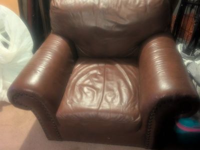 Brown Leather Club Chair Armchair with Nailhead Trim