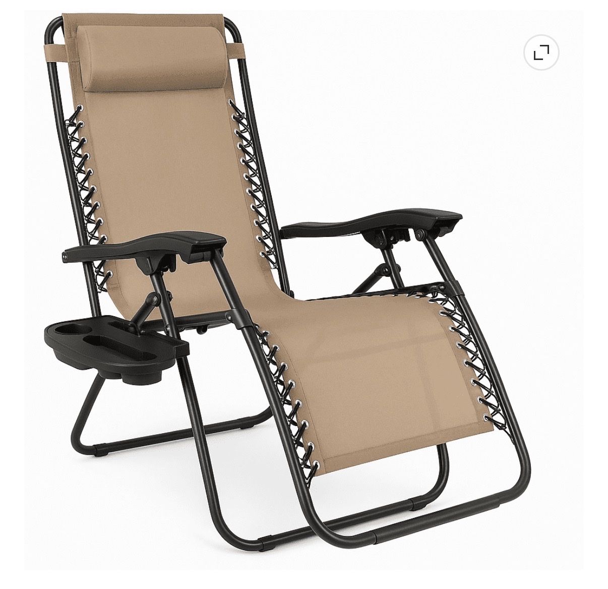 Zero Gravity Chair Folding Lounge Patio Recliner with Cup Holder Tan