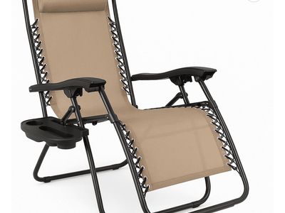 Zero Gravity Chair Folding Lounge Patio Recliner with Cup Holder Tan