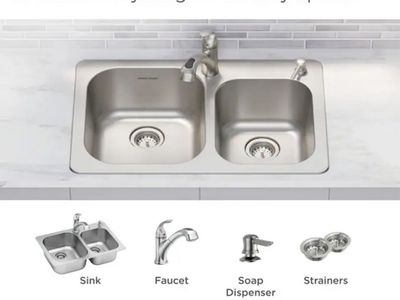 $123 LESS THAN LOWE’S! BRAND NEW IN BOX American Standard drop-in stainless steel ALL-IN-ONE kitchen sink kit