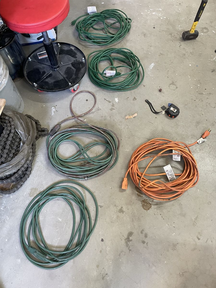 Extension cords, varying lengths.