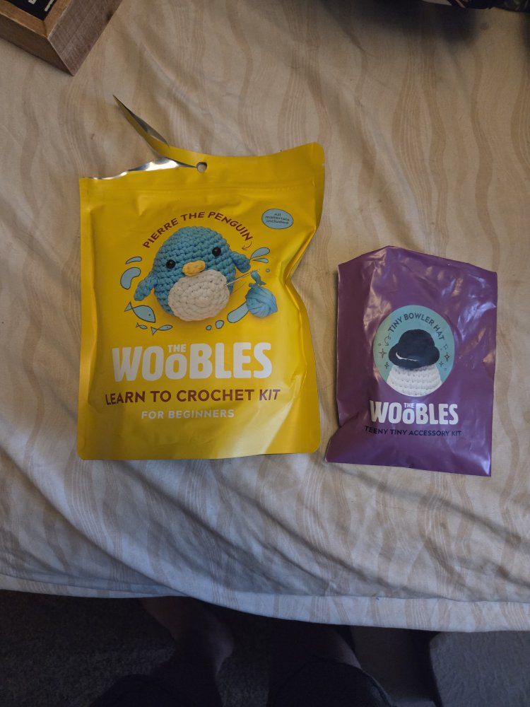 The Woobles Pierre the Penguin Learn to Crochet Kit & Tiny Bowler Hat Accessory Kit