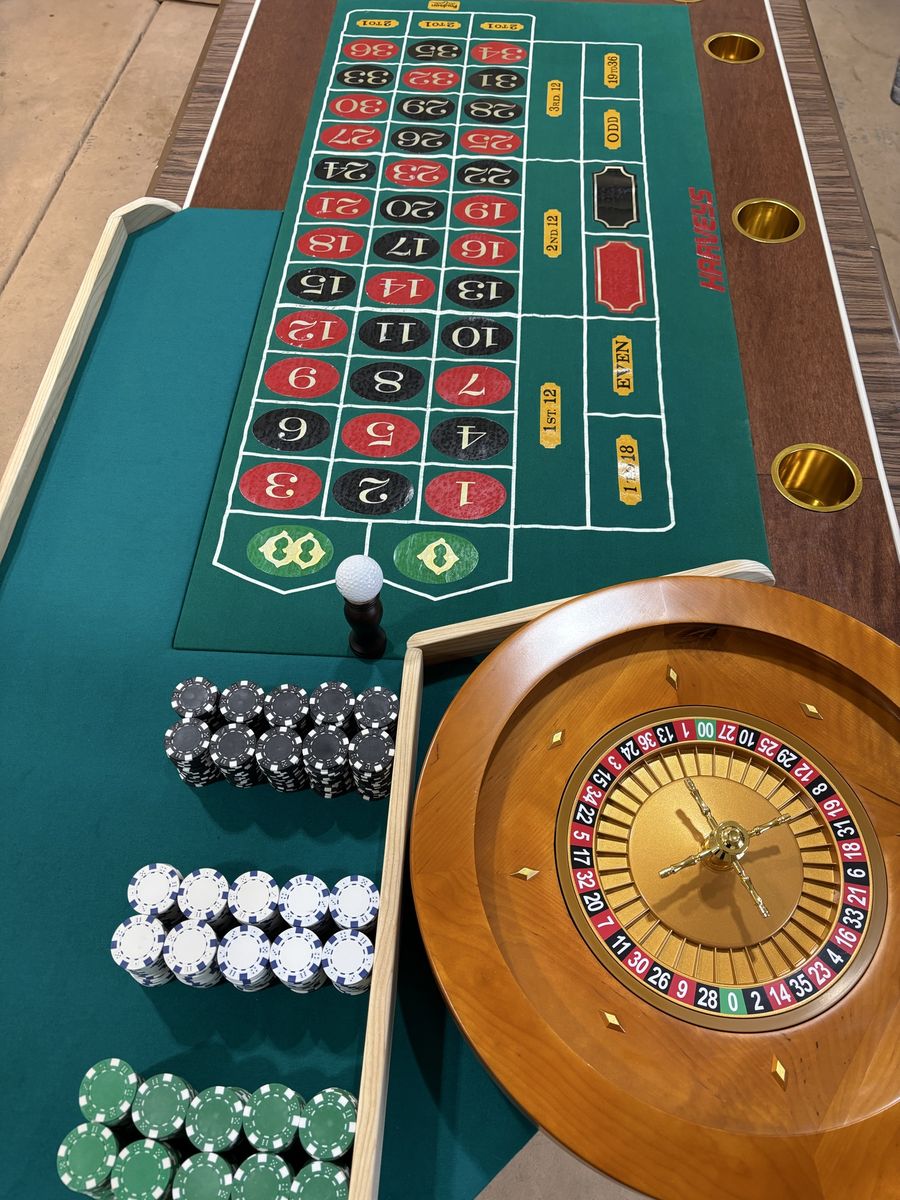 Harveys Casino Roulette Table Set - Used - Paulson Chips & Wooden Wheel
