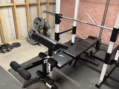 Complete Olympic Smith Machine Home Gym + Bench + Weights