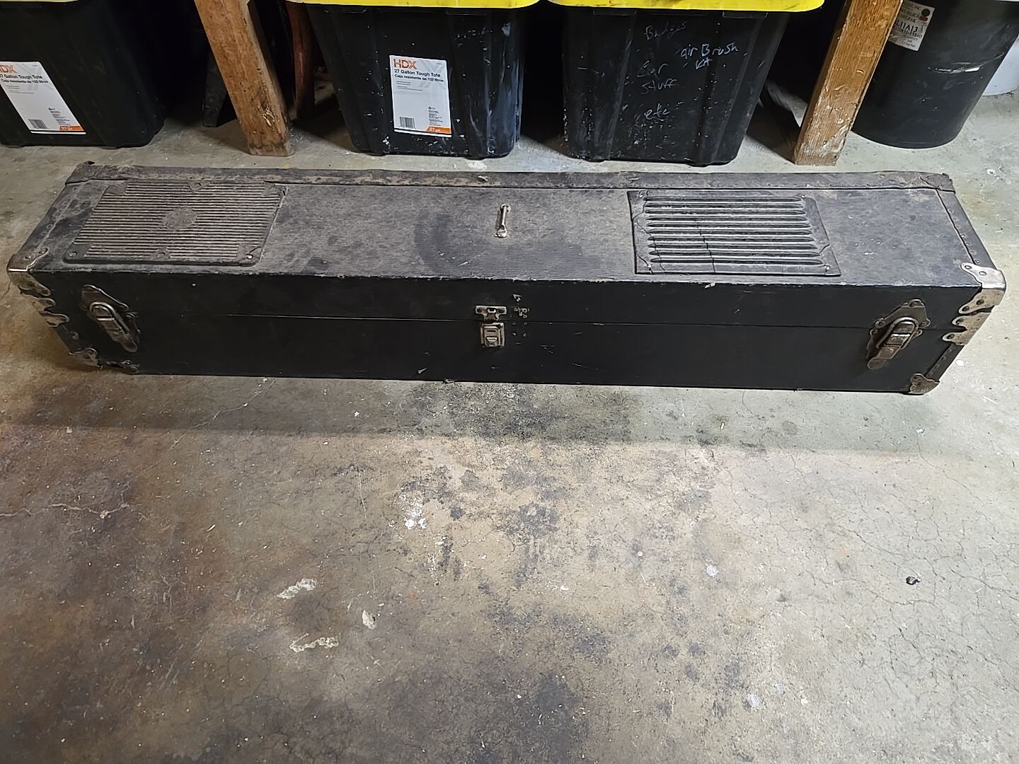 Antique 55"  Black Toolbox From A Model T or A Running Board