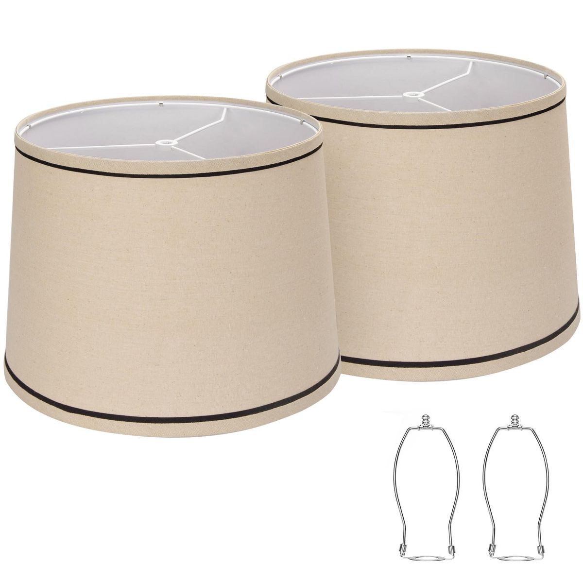 Drum Lampshades Set of 2, Medium Fabric Lamp shades for Table Lamps, Floor Lamps, Beige Linen Lamp shades