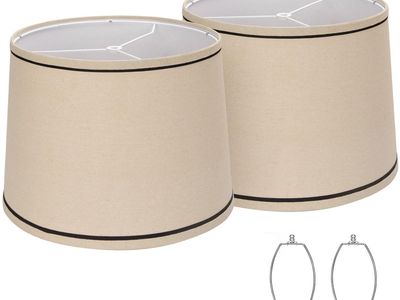 Drum Lampshades Set of 2, Medium Fabric Lamp shades for Table Lamps, Floor Lamps, Beige Linen Lamp shades