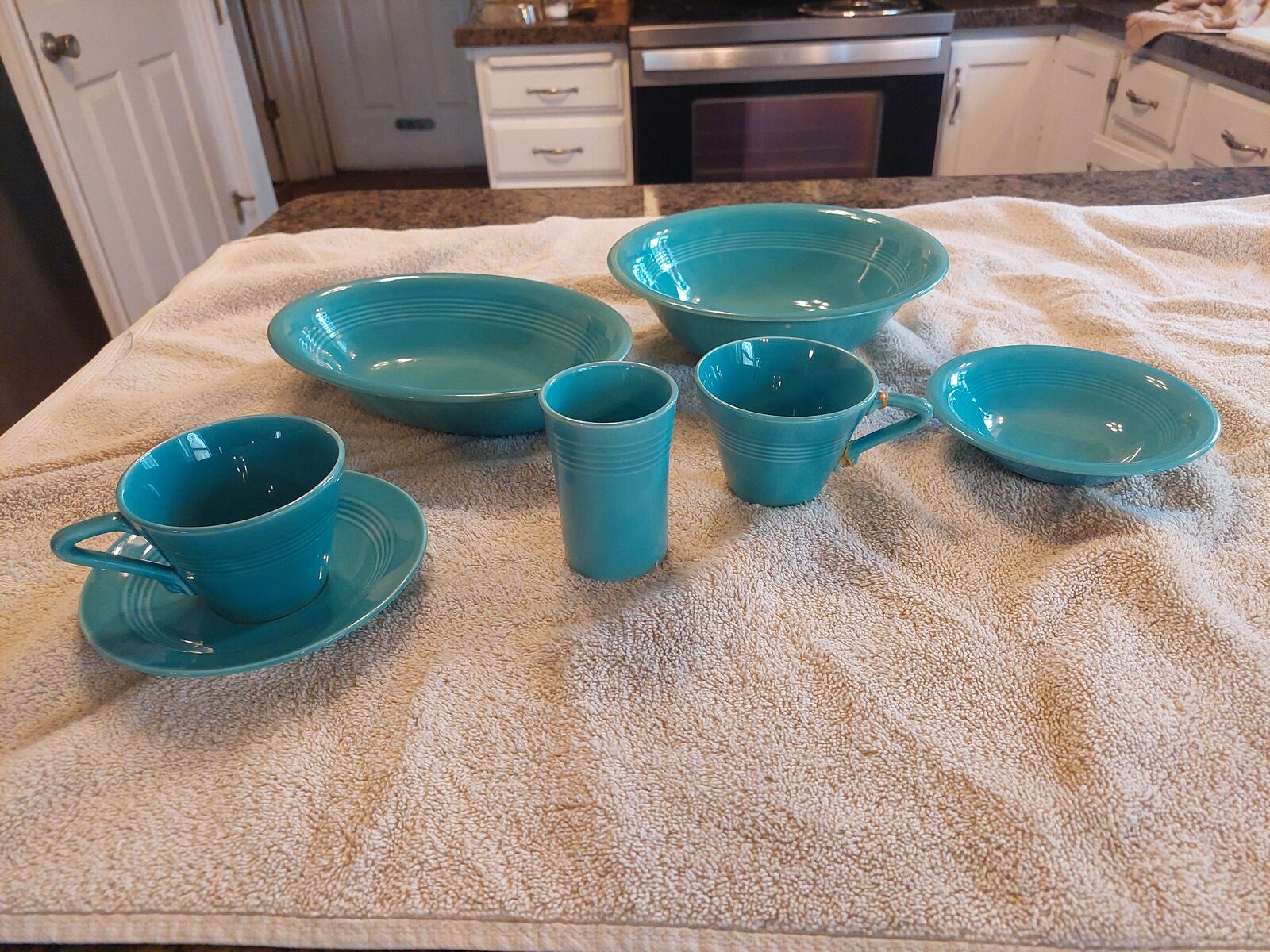 Vintage Fiestaware Harlequin, turquoise glaze by Homer Laughlin