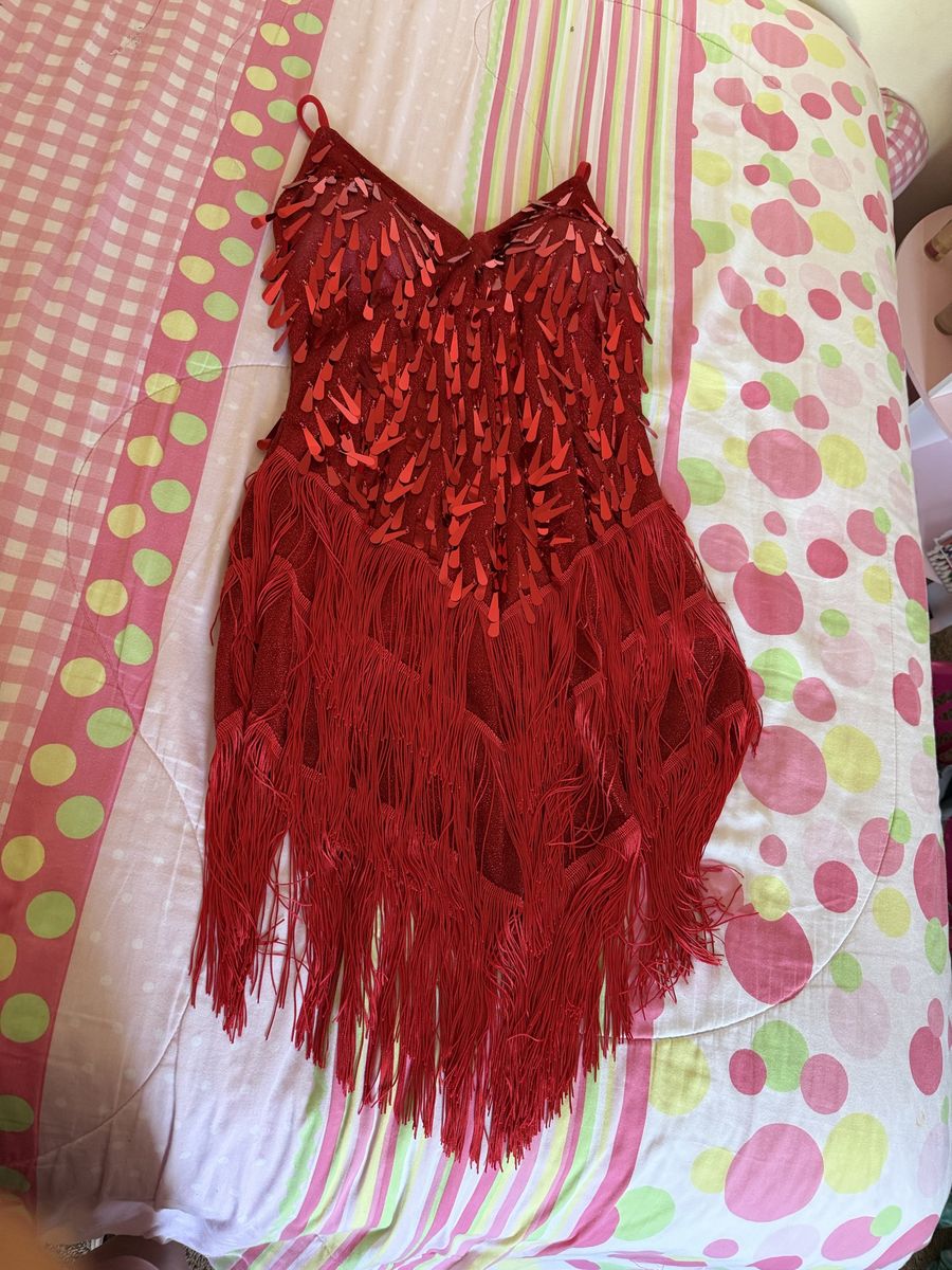 Red Sequin Fringe Dance Dress Costume