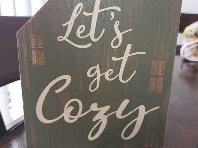 Rustic Farmhouse "Let's Get Cozy" Wood House Sign Decor - Green & White