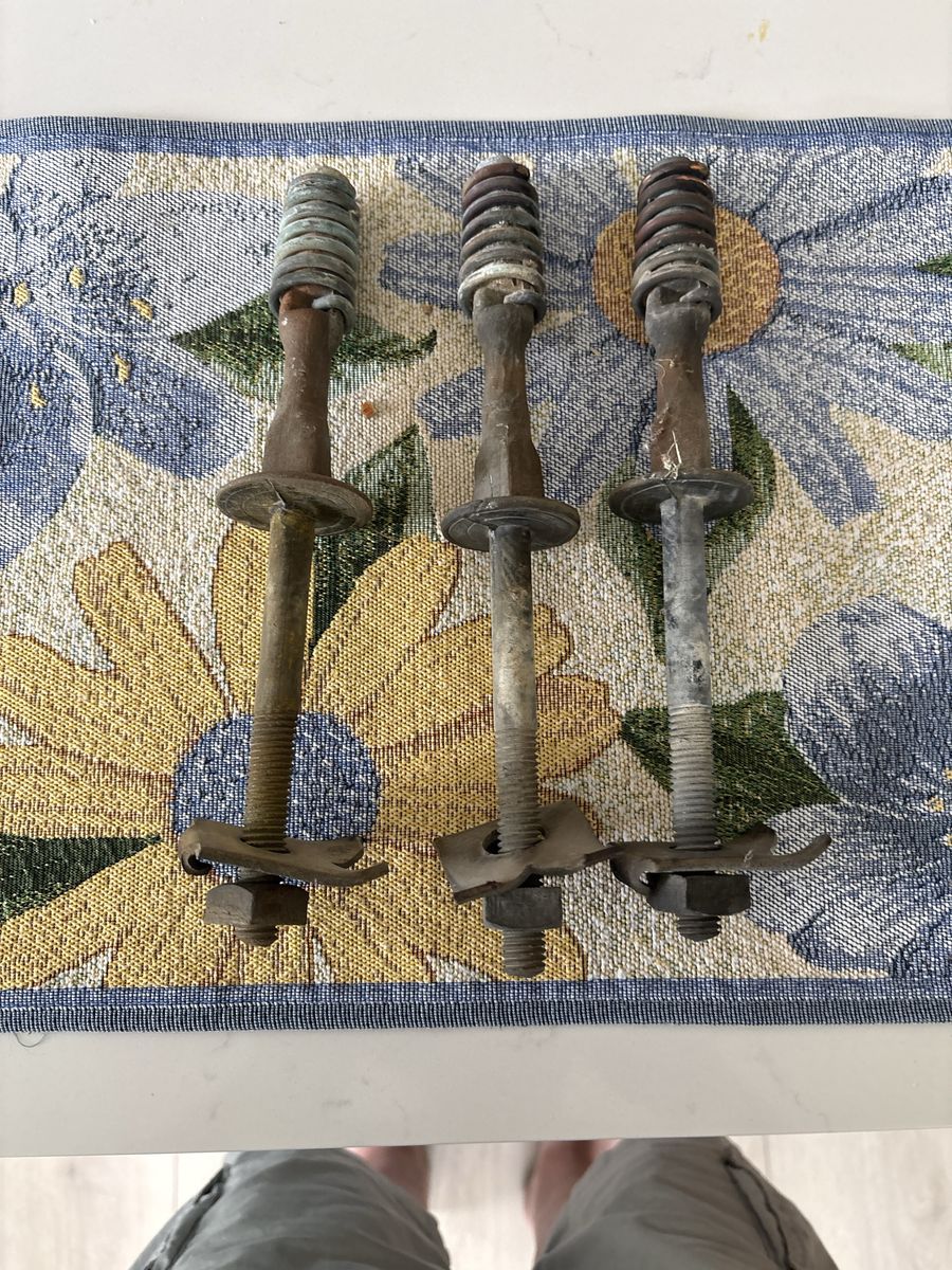 3 Vintage Industrial Springs & Bolts Hardware used for attaching Glass insulators