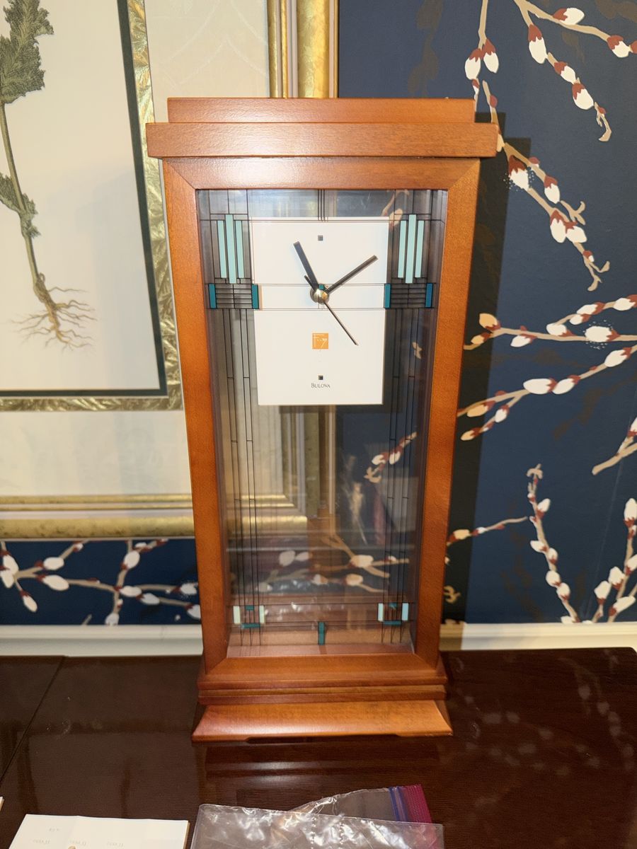Bulova B1839 Willits Frank Lloyd Wright Solid Wood Mantel Clock