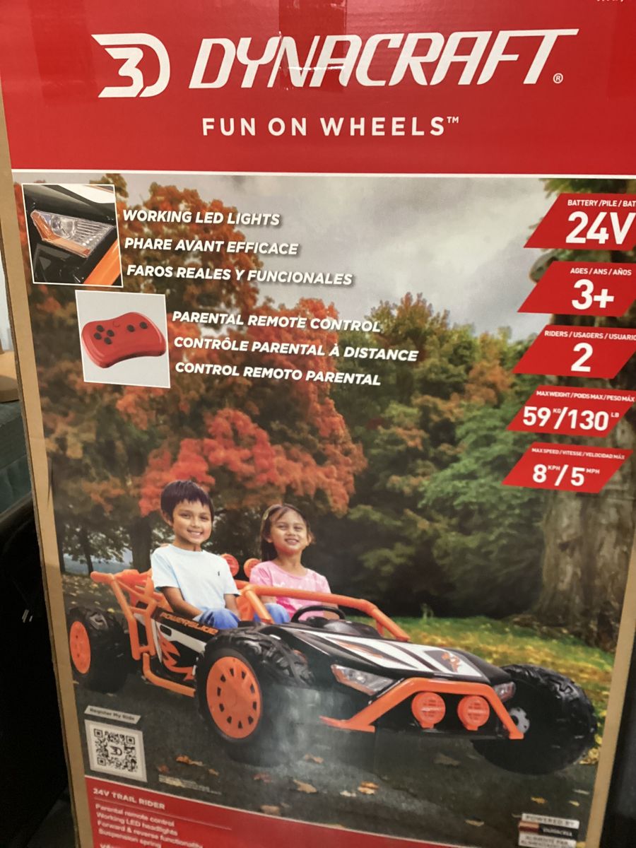 New - Assembled and ready to go. This is a steel of a deal.  Dynacraft 24V Trail Rider Powered Ride-On Toy Car - Orange/Black