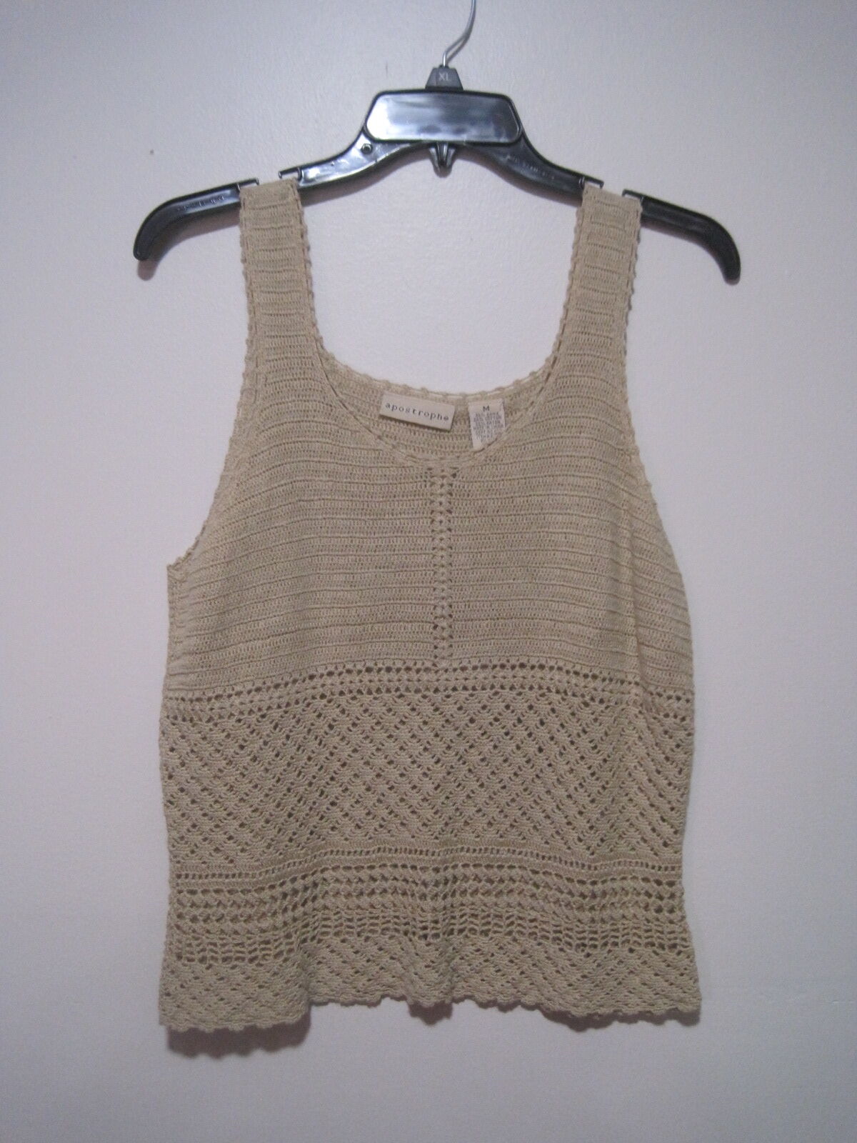 Apostrophe Ladies Medium Knitted Crochet Ramie Tan Beige Sleeveless Tank Top