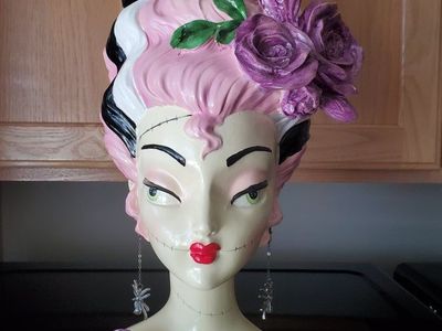 Bride of Frankenstein Bust Pink Hair Decor 18" Halloween Goth Retro Viral Gothic