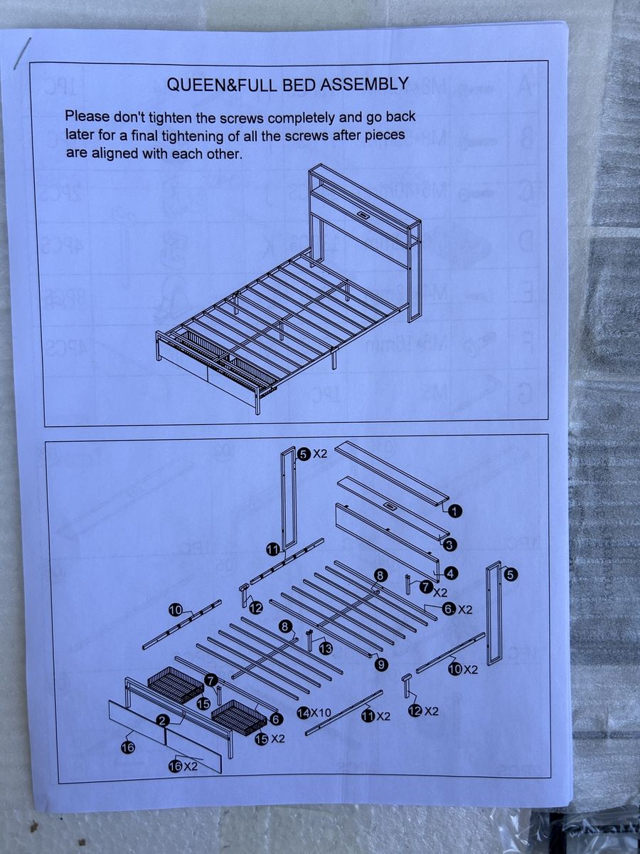 New Queen/Full Bed Frame OBFWBK-F02 - Unassembled Steel Frame with Headboard