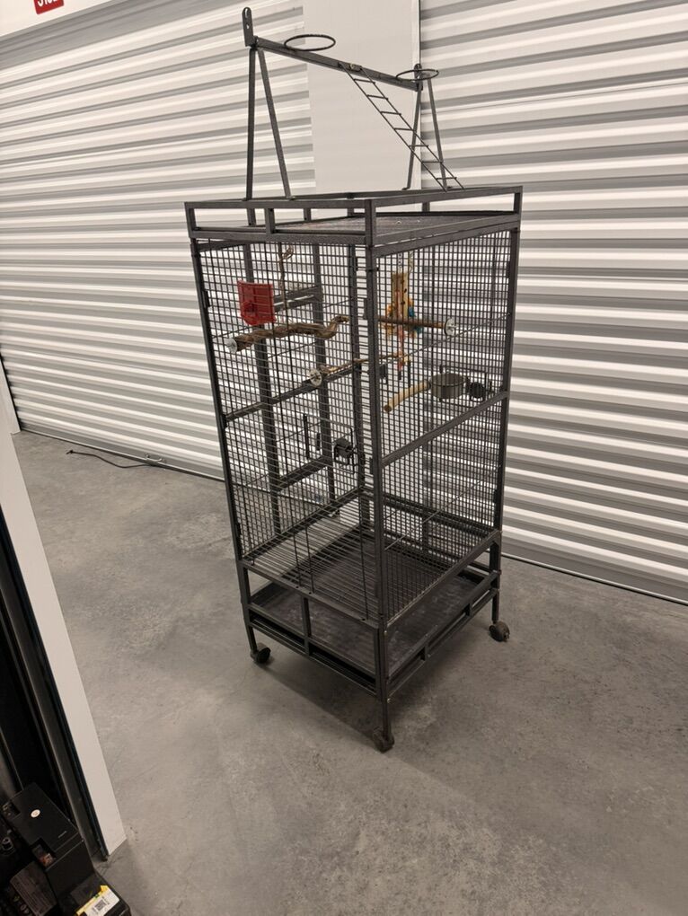 Large Wrought Iron Rolling Bird Cage