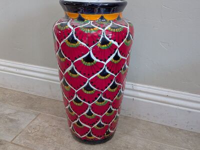 Hand-painted Mexican Talavera ceramic vase