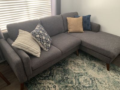 Grey Couch With Chaise & Pillows