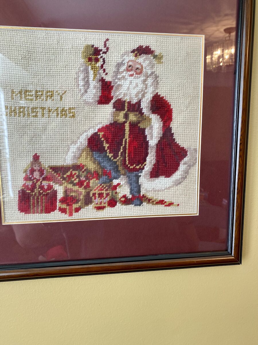 NEW - Gorgeous NEEDLEPOINT LARGE Framed And Matted Vintage Santa - New In The Box - C PIX