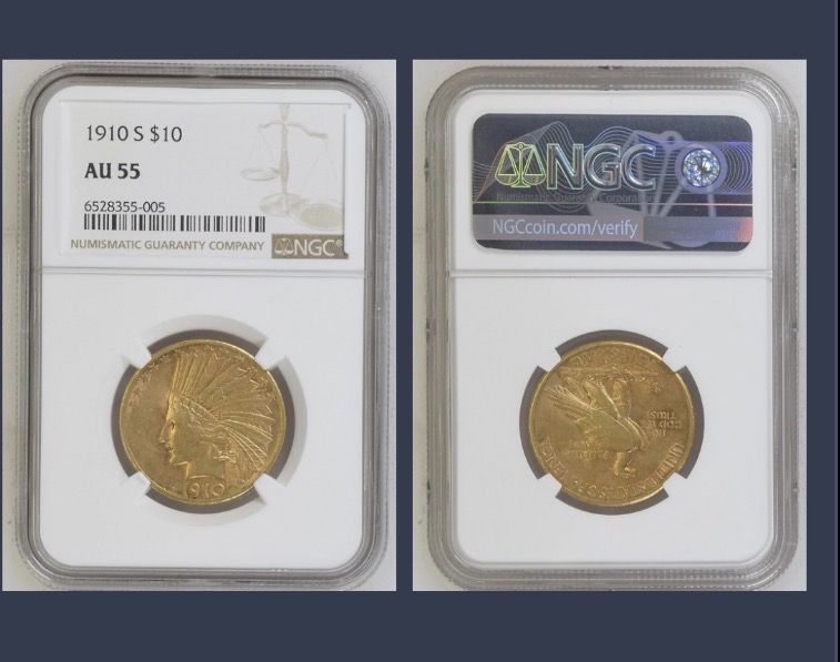 1910 $10 Gold Indian AU55 NGC