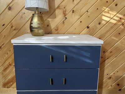 Custom Painted Navy & White 3-Drawer Dresser/Nightstand with Gold Hardware - Modern Chic