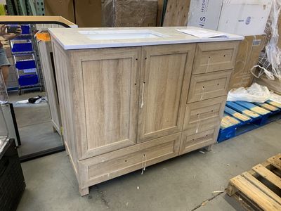 Glacier Bay Tobana 42 in. Single Sink Freestanding Weathered Tan Bath Vanity with White Engineered Marble Top (Assembled