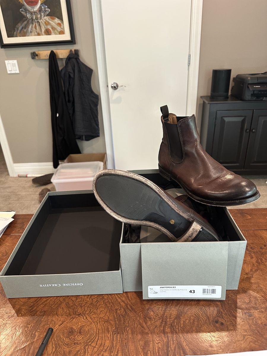 Officine Creative Anatomia/083 Aero Buffalo V Brown Leather Chelsea Boots Men's EU 43