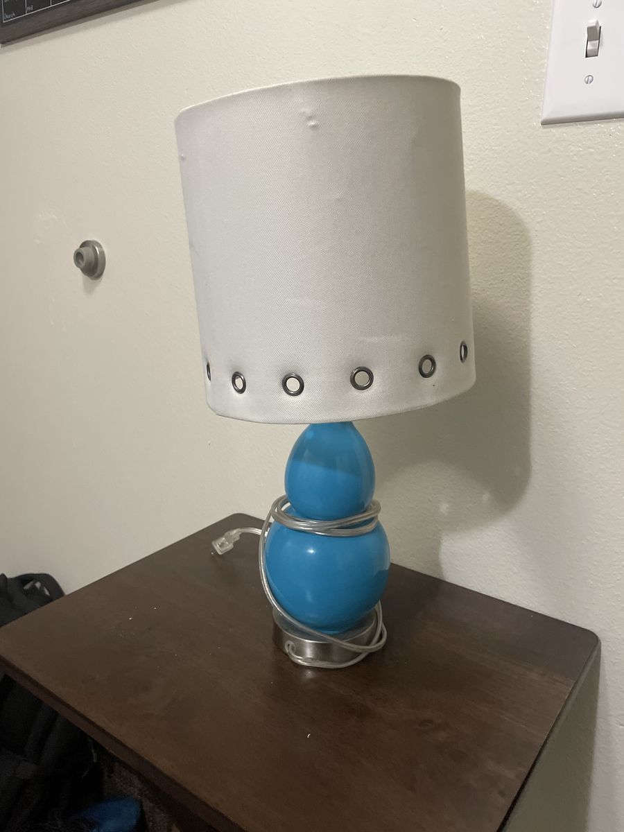 Cute Blue Gourd Base Table Lamp with White Grommet Shade - 18.5" Tall, Modern Accent Lighting