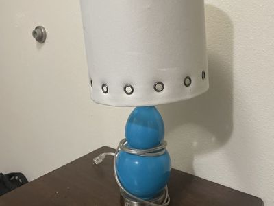 Cute Blue Gourd Base Table Lamp with White Grommet Shade - 18.5" Tall, Modern Accent Lighting