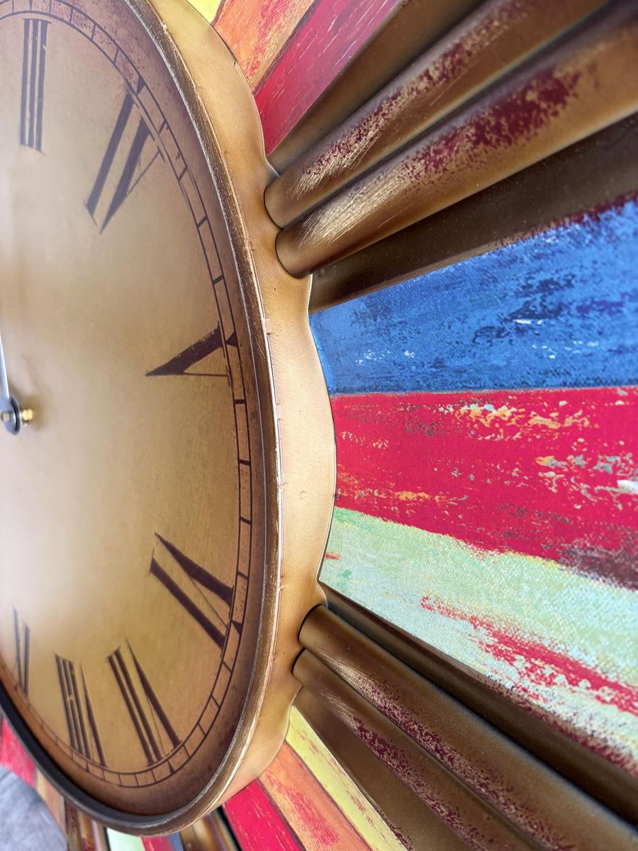 Large Colorful Sunburst Wall Clock