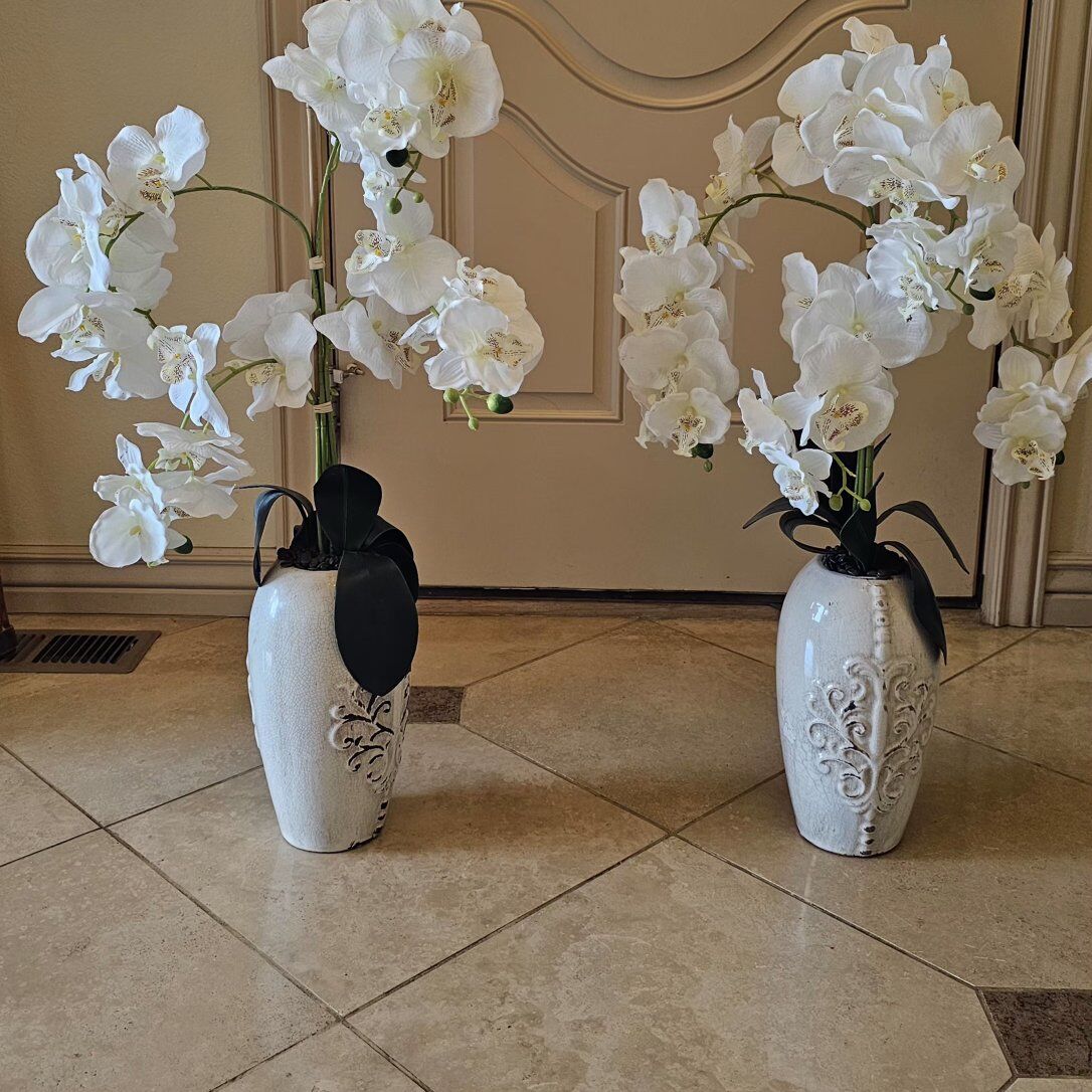 2 Fake Orchids in Ceramic Vase 31" Tall