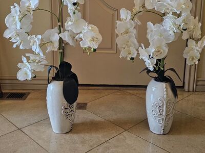 2 Fake Orchids in Ceramic Vase 31" Tall