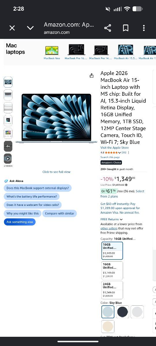 Apple MacBook 2026 15inch m5
