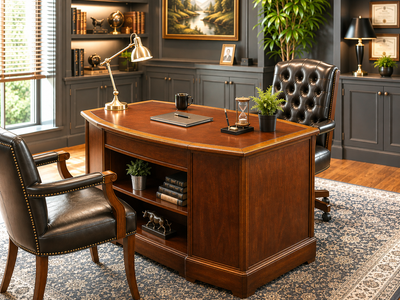 Refinished Executive Desk | Double-Sided | Leather Top | 8 Drawers | Solid Wood Office Desk