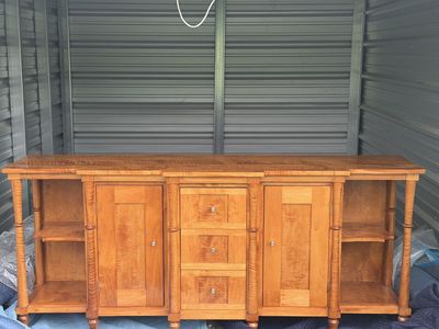 Custom One of a Kind Maple Curly Hardwood Buffet, built by Custom Woodworker Steve Cherry.