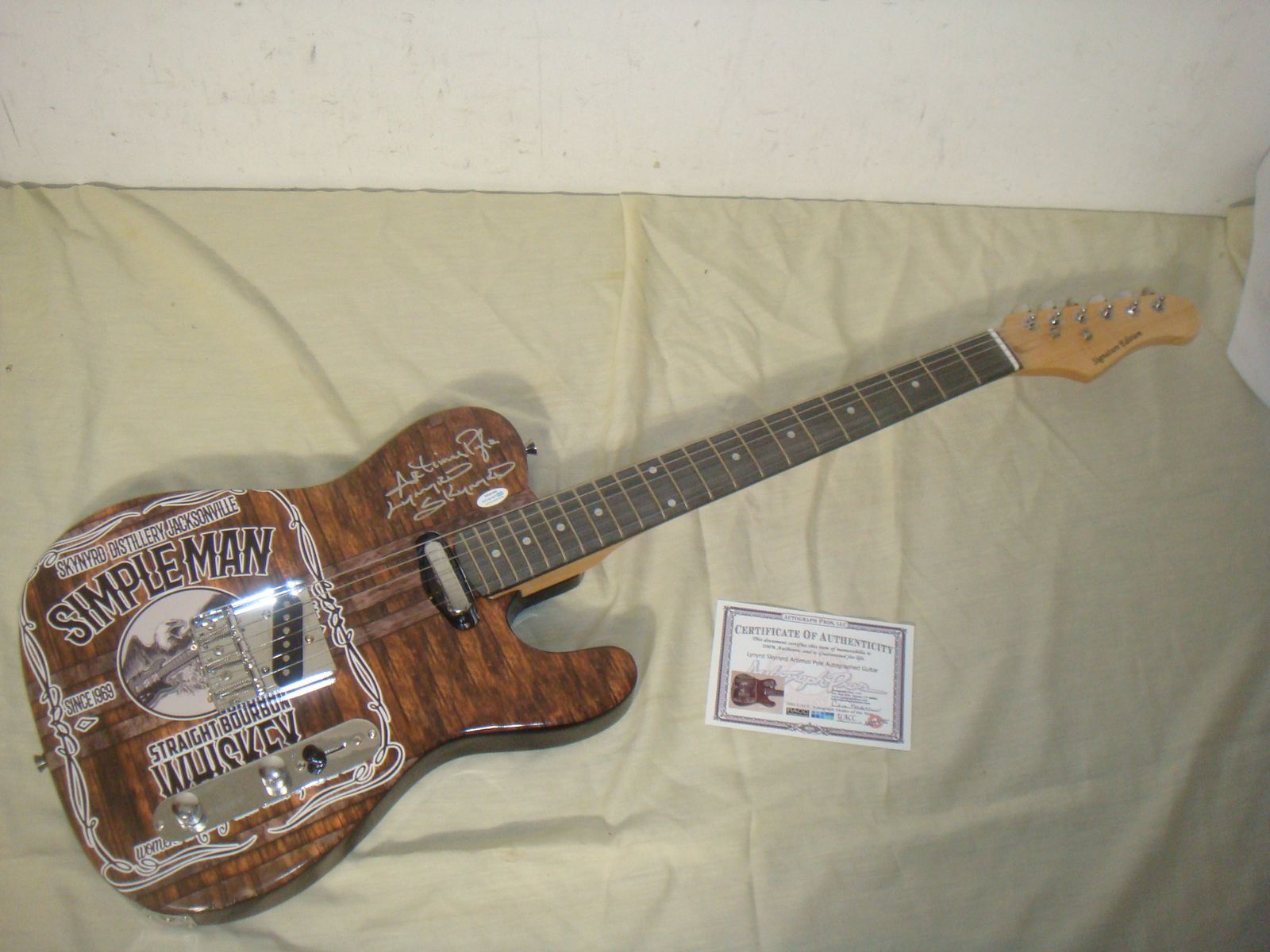 LYNYRD SKYNYRD AUTOGRAPHED TELE GUITAR W DISTILLERY SIMPLE MAN BOURBON WISKEY GRAPHICS/COA