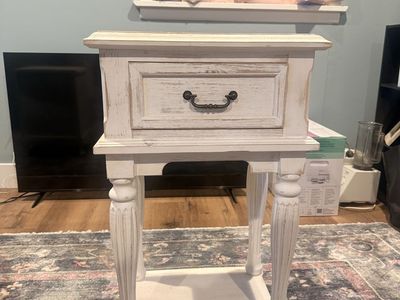 Vintage White Wooden Nightstand with Drawer and Lower Shelf