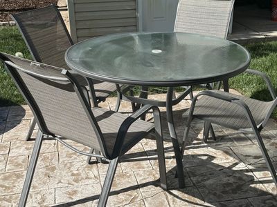 Outdoor Glass Patio Table and Four Chairs