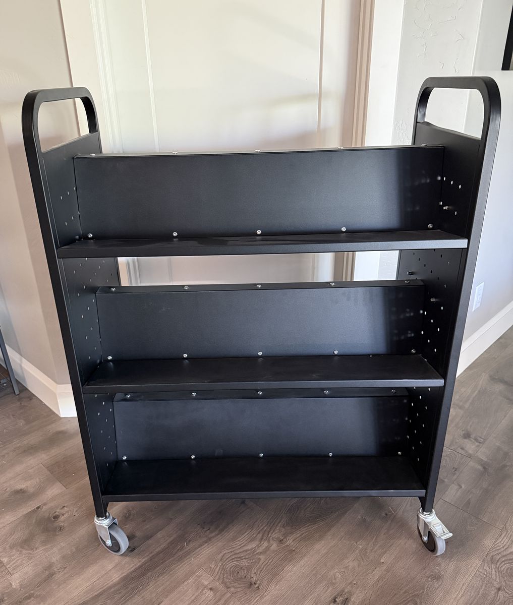 VEVOR library book cart rolling cart 330 lbs Double Sided W-Shaped Sloped Shelves with 4-Inch Lockable Wheels
