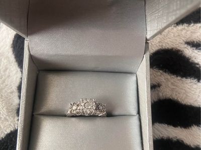 Three-Stone Diamond Halo Cluster Ring