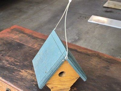 Wooden Birdhouse - Rustic Green Roof & Natural Wood Body