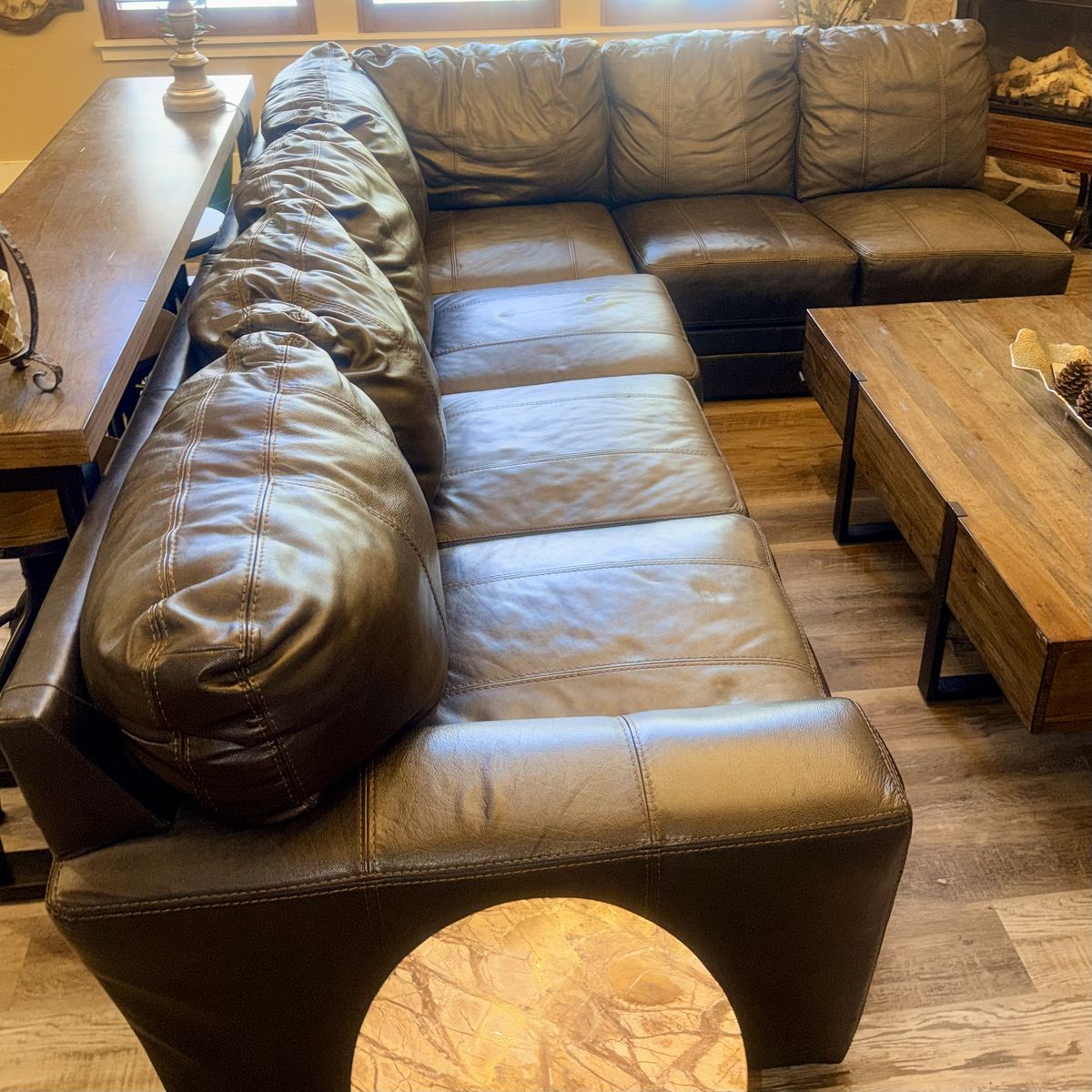 Oversized Modular Leather Sectional w/ Chaise – Espresso Leather