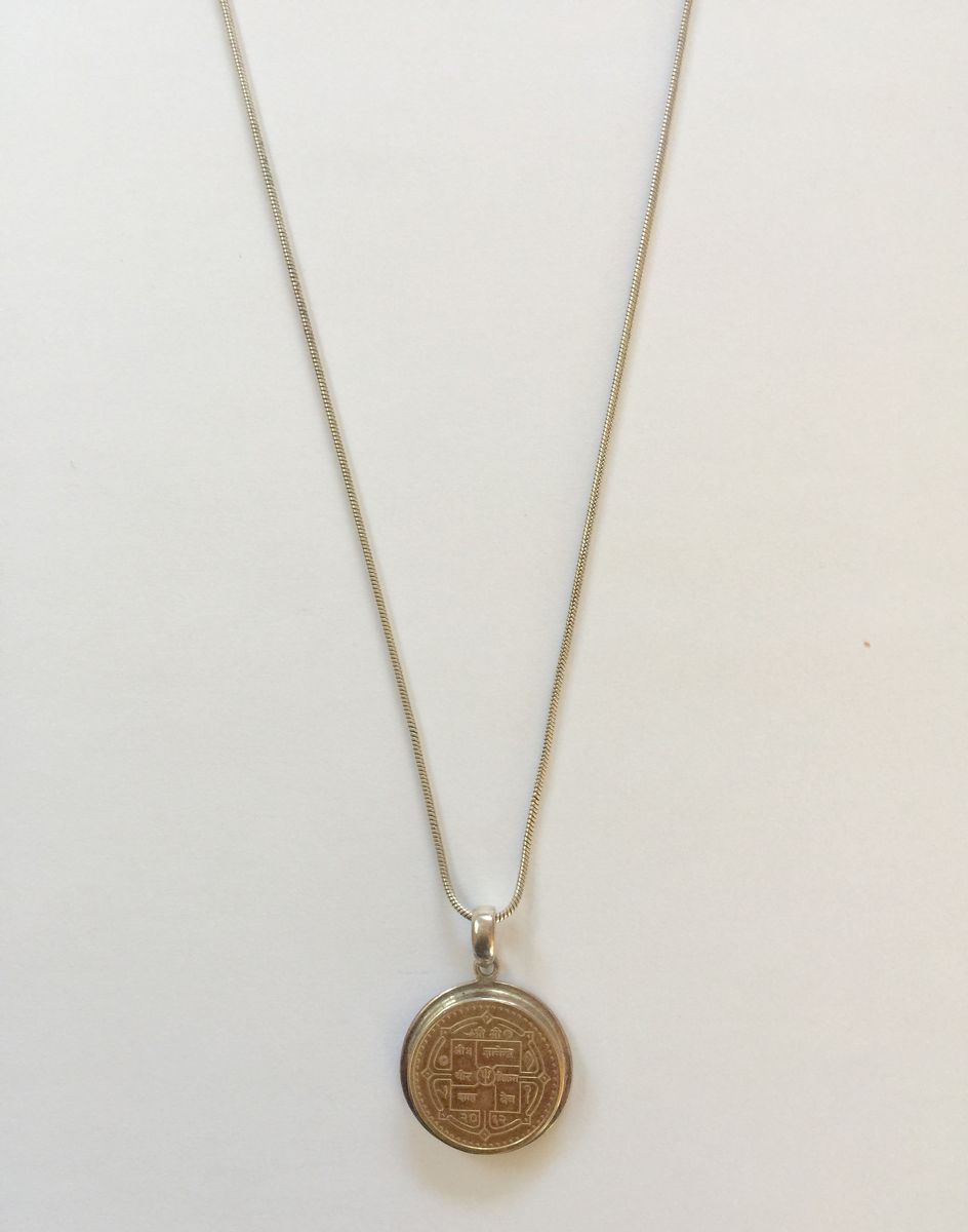Sterling Silver 925 Nepal Coin Pendant Necklace