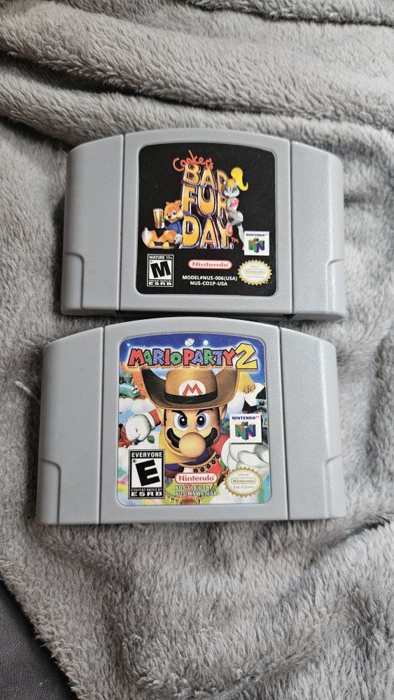 Nintendo 64 Games Lot - Conker's Bad Fur Day & Mario Party 2 Authentic N64 Cartridges