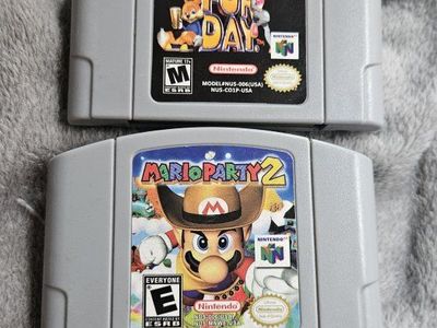 Nintendo 64 Games Lot - Conker's Bad Fur Day & Mario Party 2 Authentic N64 Cartridges
