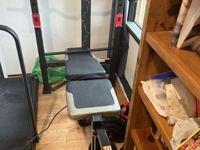 Workout Bench, Barbell, Dumbbell Rods And Weights