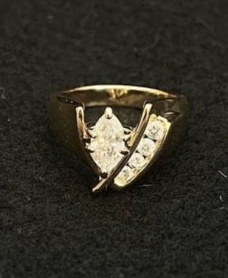 Marquise Anniversary Ring – $2,500 Elegant 14K Gold Marquise & Round Diamond Ring - Total .76 ct. Appraised $5385