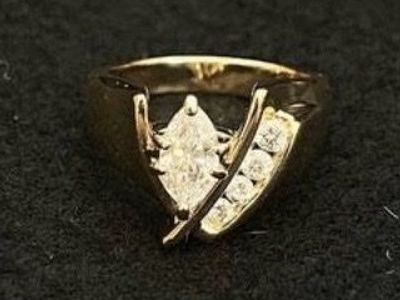 Marquise Anniversary Ring – $2,500 Elegant 14K Gold Marquise & Round Diamond Ring - Total .76 ct. Appraised $5385
